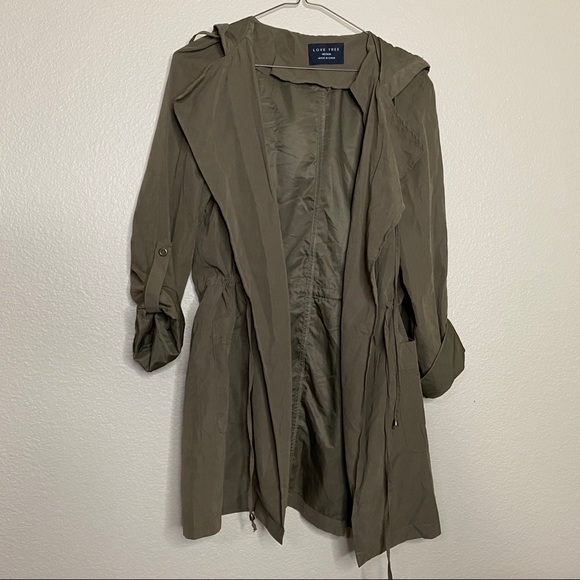 Love Tree Trench Coat Hoodie Olive Green Medium - Picture 7 of 7